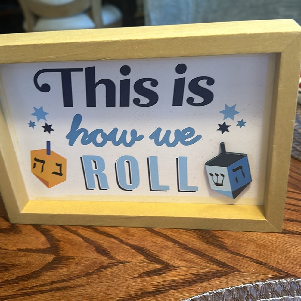 Hanukkah Reversible Box Sign “This is how we roll” “together “ NWT